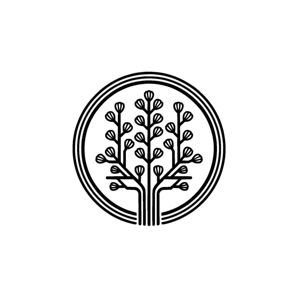 Modern Minimalist Floral Tree in Circular Frame vector