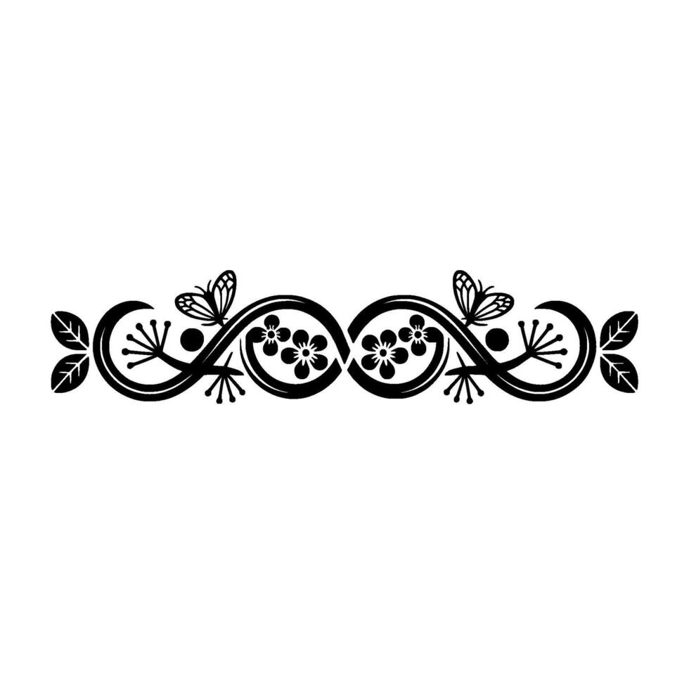 Elegant Black Floral Ornament with Butterflies vector