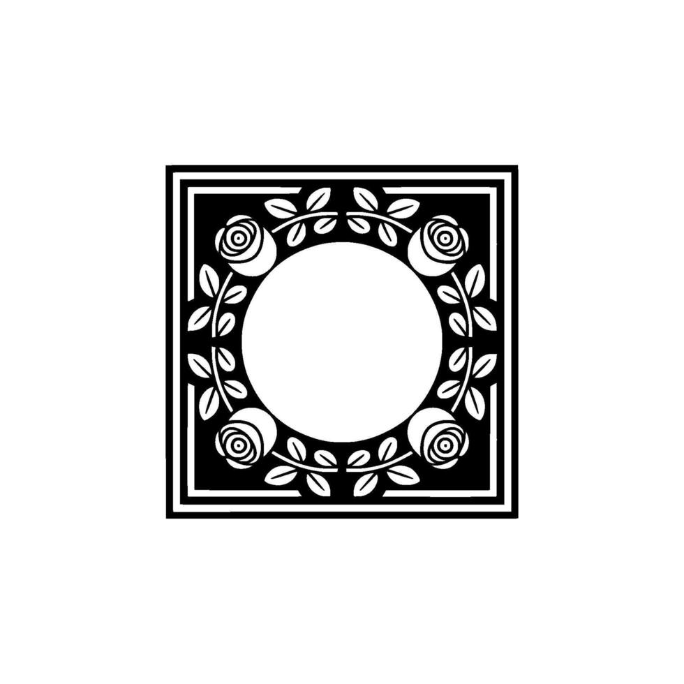 Elegant Rose Circle Frame, Black White Floral vector
