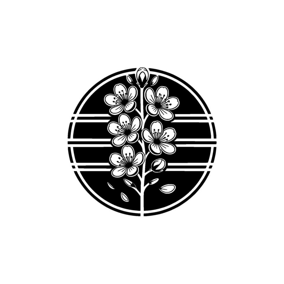 Minimalist Cherry Blossom , Japanese Aesthetic, Black White vector