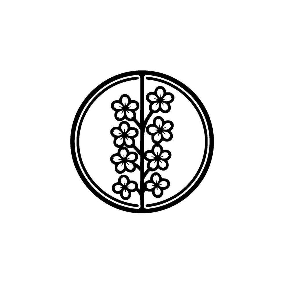 Minimalist Japanese Cherry Blossom , Black and White, Circle Motif vector