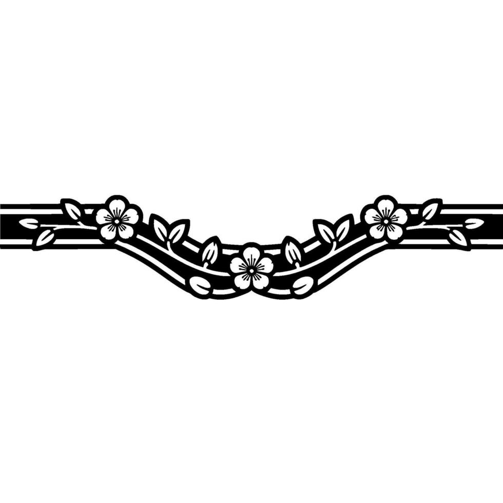 Elegant Black- Floral Border- on White Background vector
