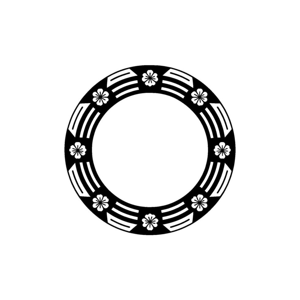 Minimalist Floral Circle , Black White, Decorative Ornament vector