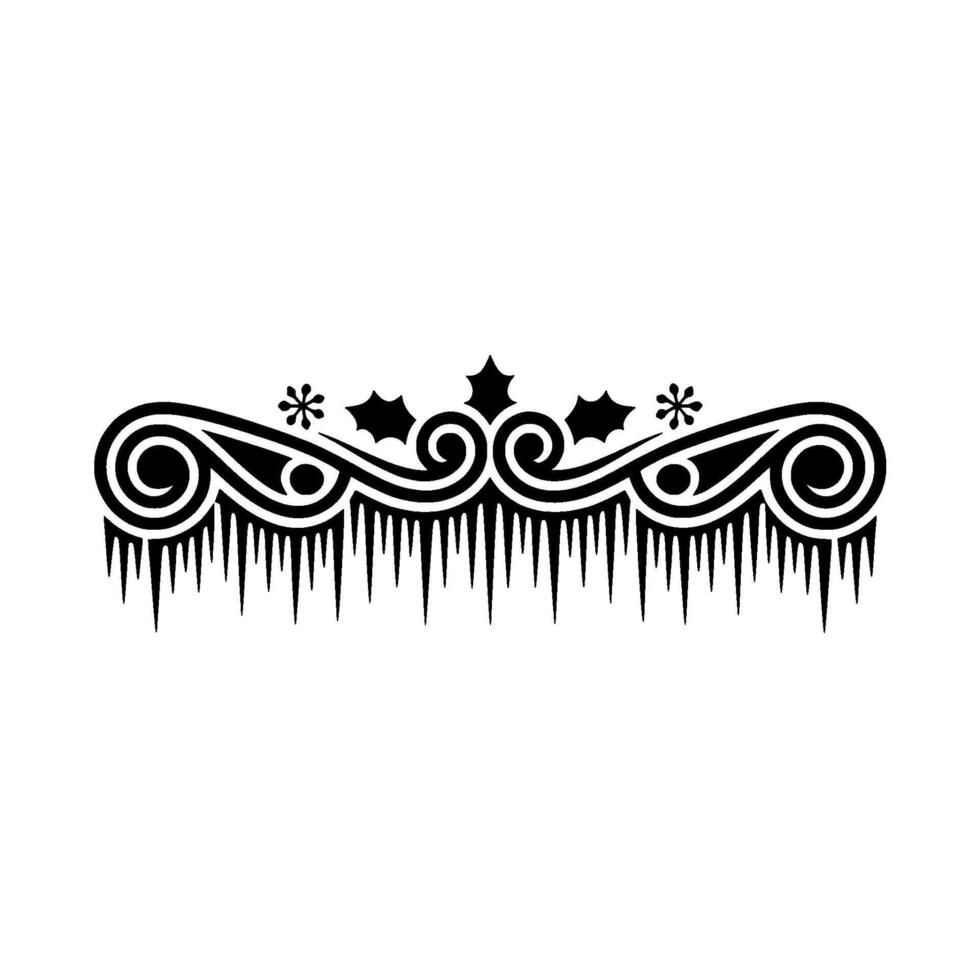 Winter Ornament Icicles, Holly, Snowflake, Black on White vector
