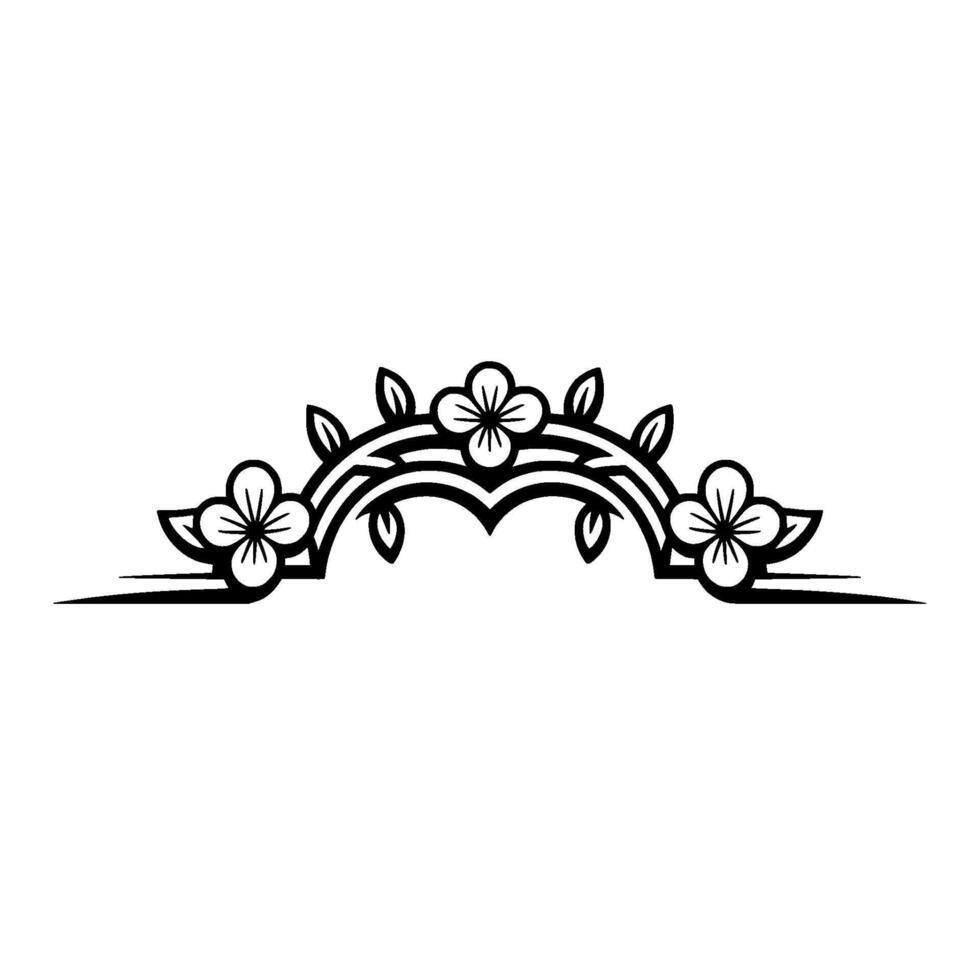 Floral Arch Illustration, Black and White Decorative Element vector