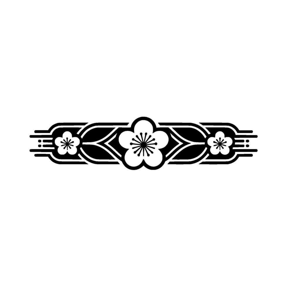 Elegant Japanese Floral Border , Black and White, Minimalist Style vector