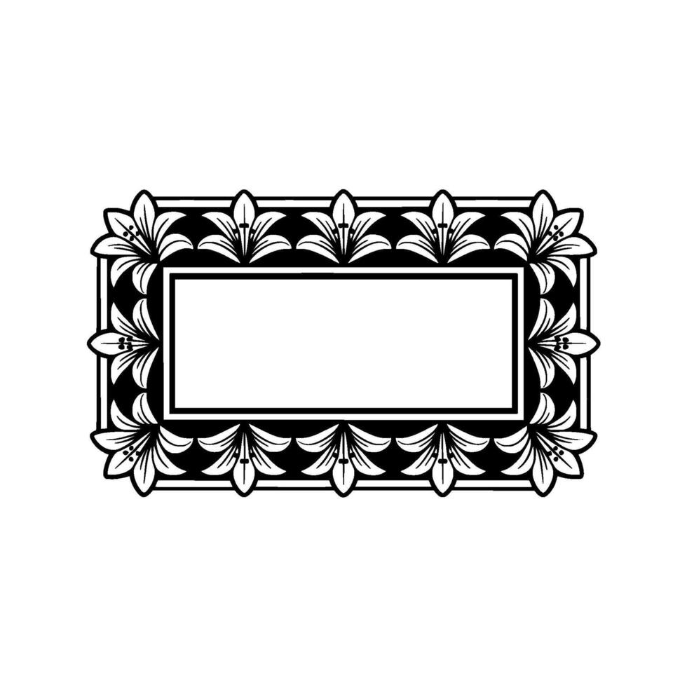 Elegant Floral Frame with Rectangular Space, Black White vector