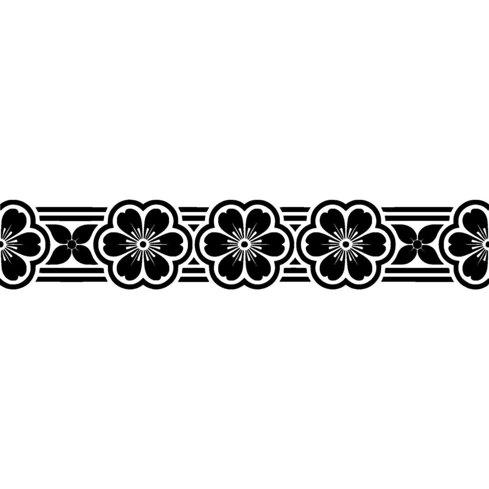 Japanese Floral Pattern Border, Black White, Elegant vector