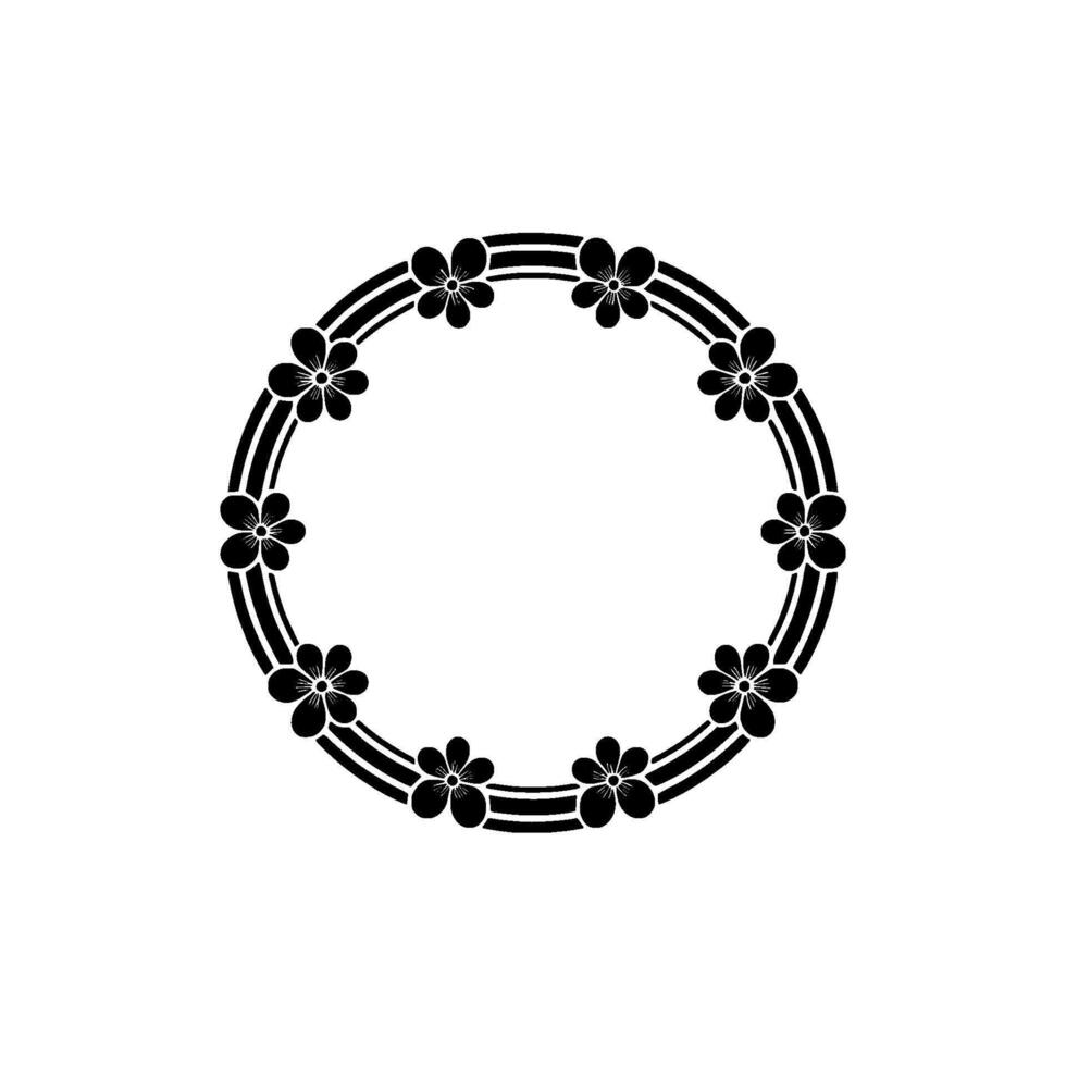 Minimalist Floral Circle Frame, Black and White Illustration, Isolated on Light Gray vector