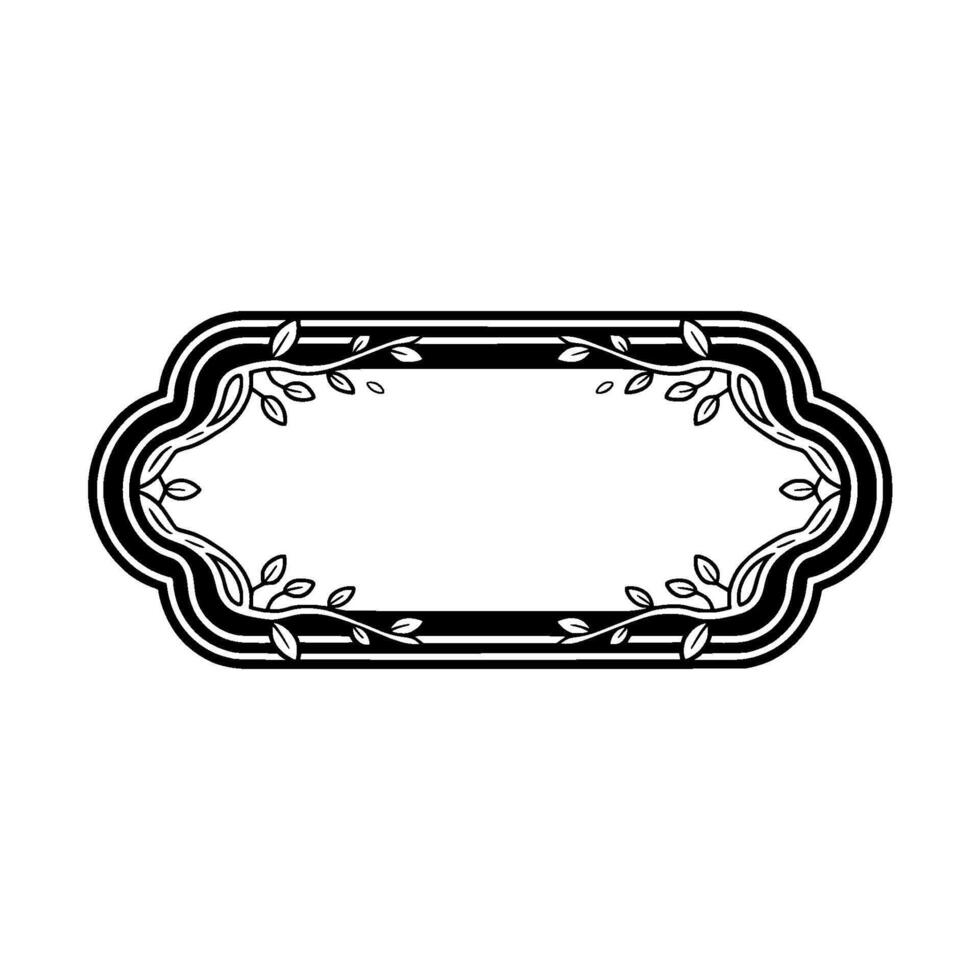 Elegant Black and White Label Frame with Leafy Vines vector