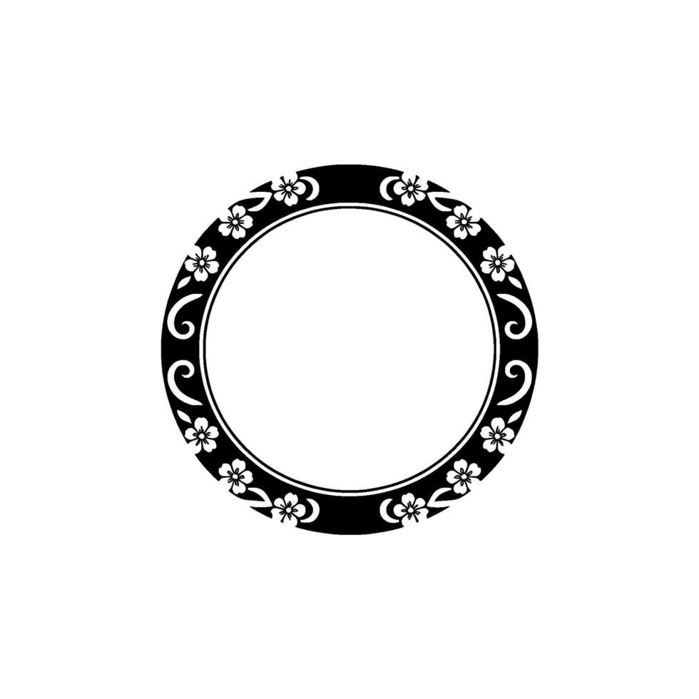 Floral Circle Frame, Black and White Decorative Element vector
