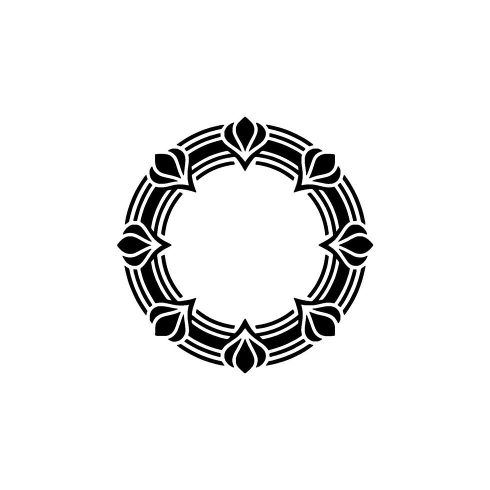 Elegant Black White Floral Circle Frame on White Backdrop vector