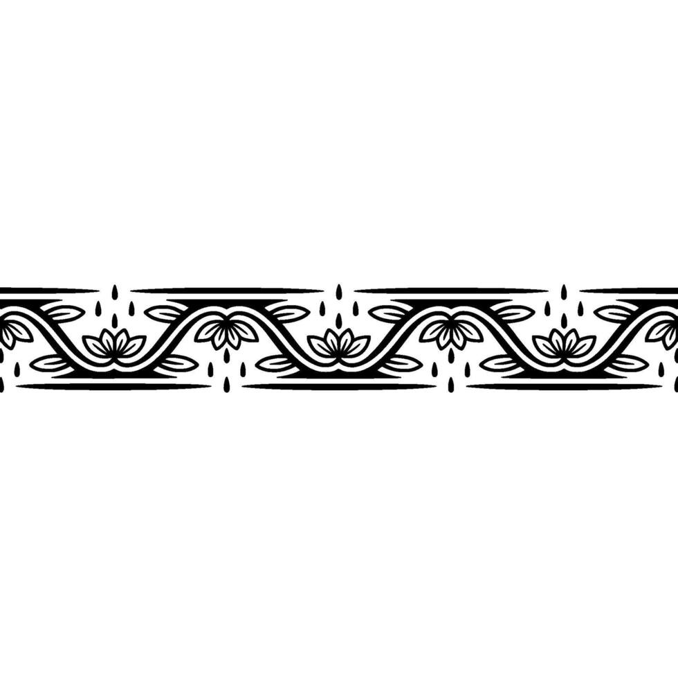 Floral Border Ornament in Black and White on White Background vector