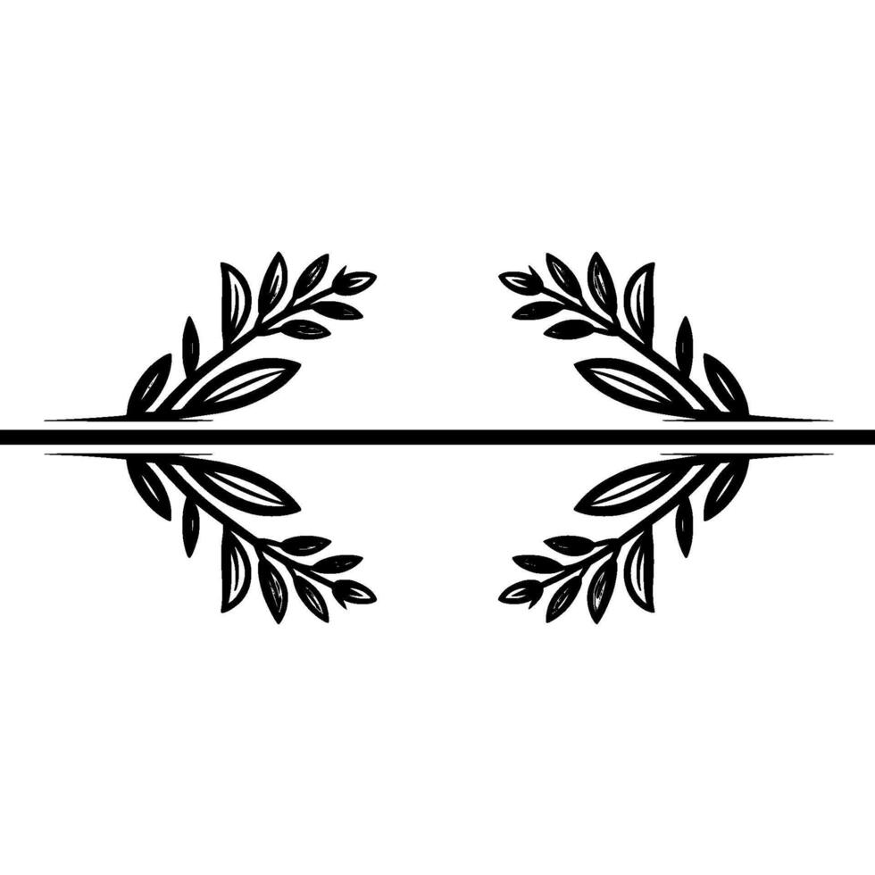 Minimalist Floral Divider Symmetry, Green Pink Leaves, Simple vector