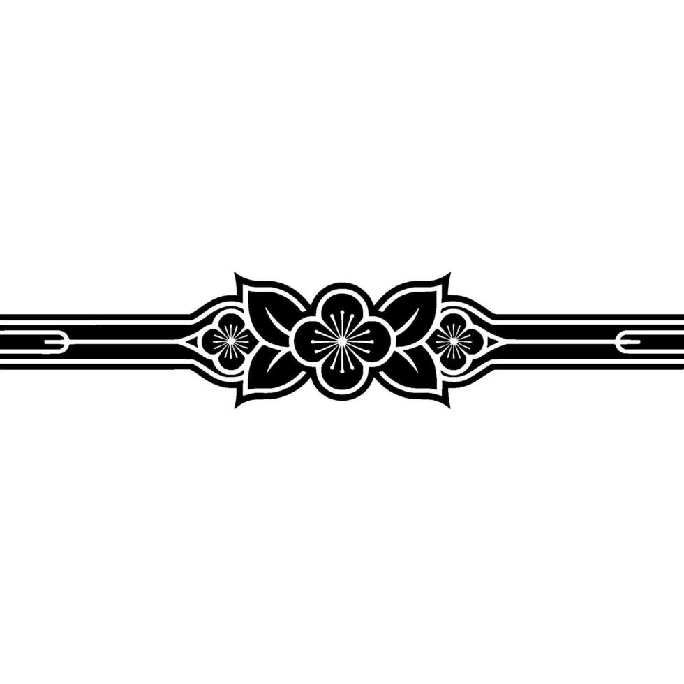 Minimalist Floral Ornament, Black and White, Japanese Style vector