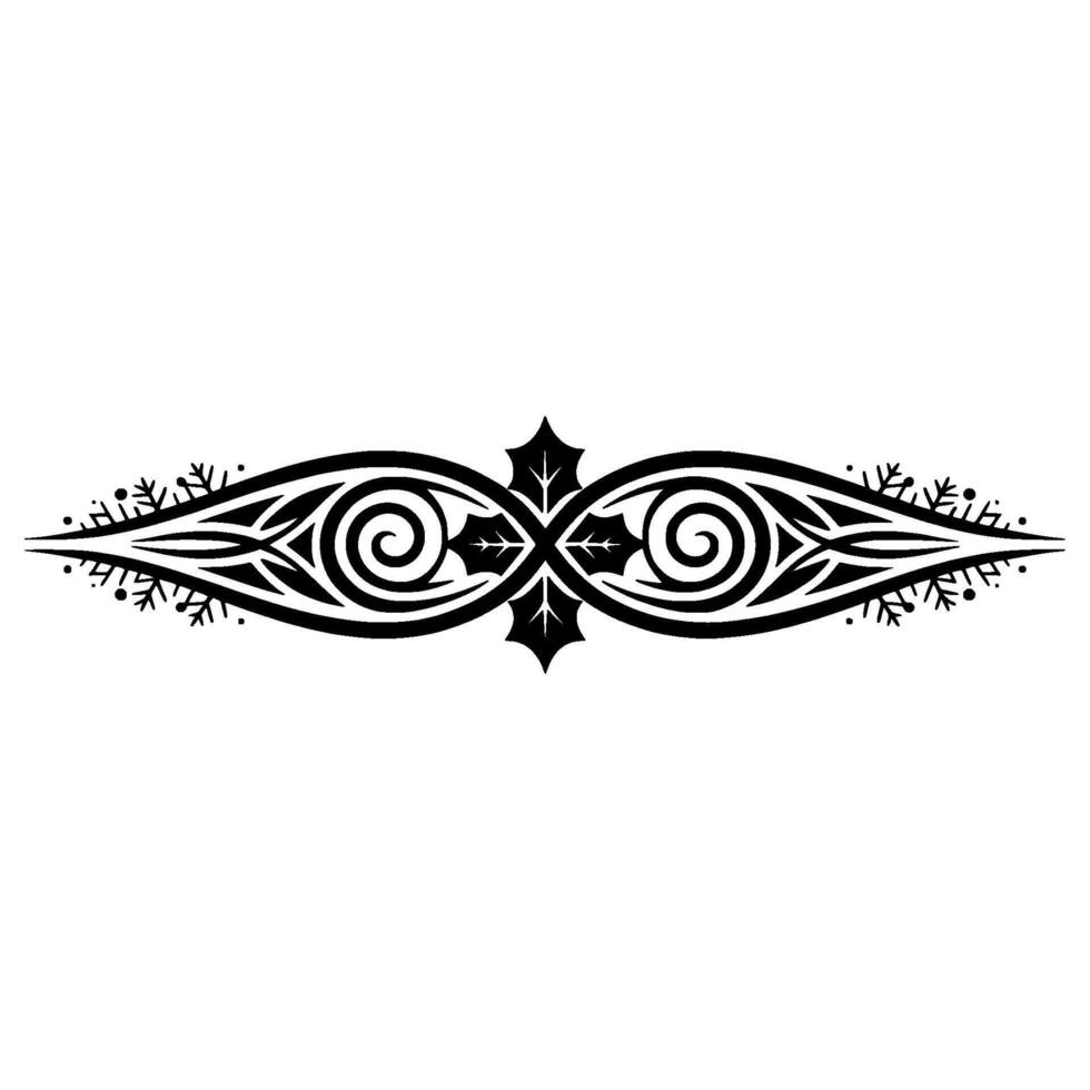 Ornamental Black White Border Element with Swirls and Holly vector