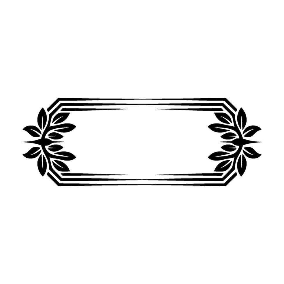 Elegant Black Leaf Frame on White Background, Decorative vector
