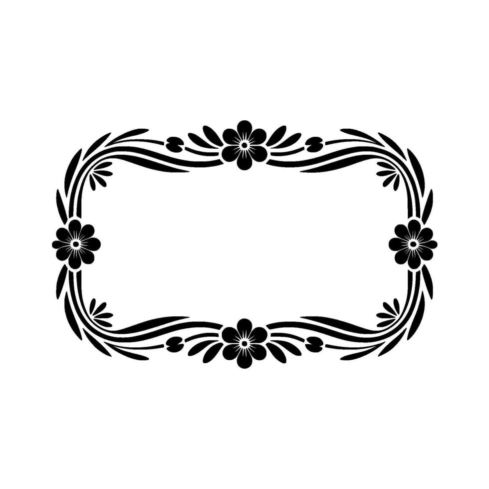 Floral Rectangular Frame, Black and White, Elegant vector