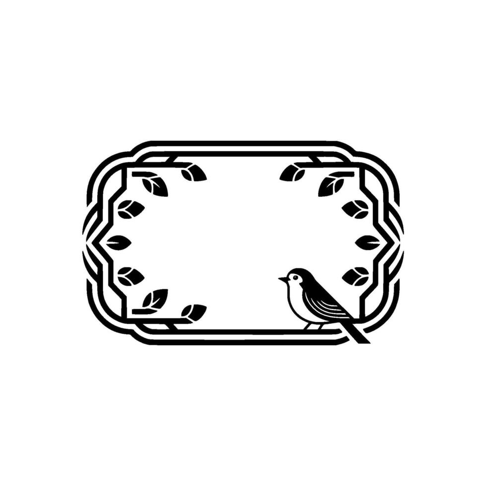Elegant Bird and Leaf Frame, Minimalist Illustration vector