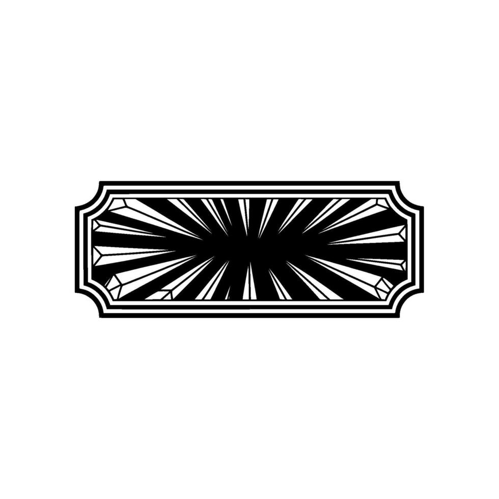Art Deco Burst Rectangular Badge Black White , Element vector