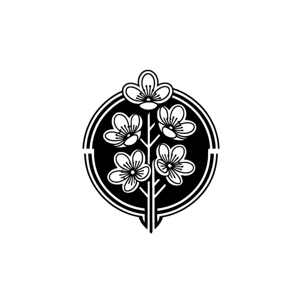 Elegant Black and White, Cherry Blossom Emblem vector