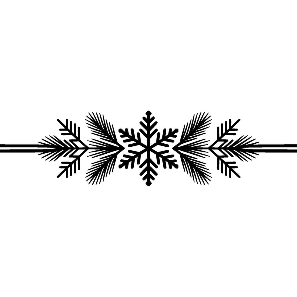 Minimalist Christmas Border Snowflake and Pine Branches, Black on White vector