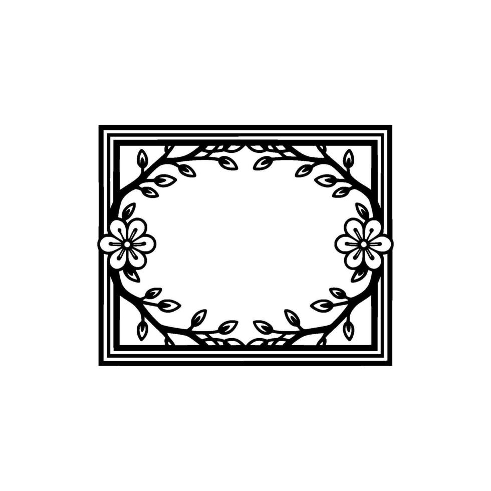 Floral Frame Elegant Black and White with Blossoms vector