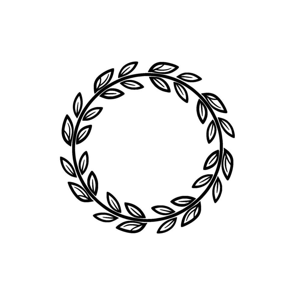 Minimalist Leaf Wreath Illustration, on White Background vector