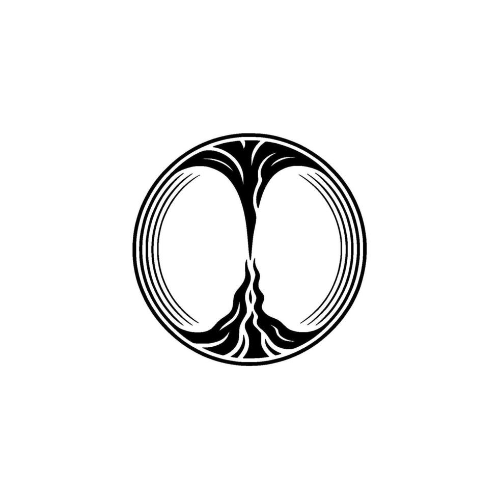 Minimalist Tree of Life Symbol in a Circle - Black on White vector
