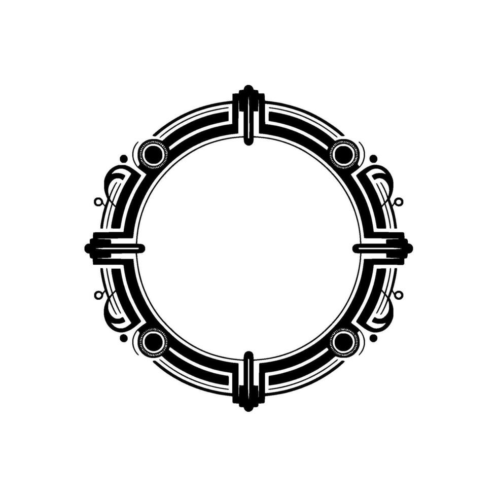 Art Deco Circle Frame, Geometric Ornament, Black and White vector