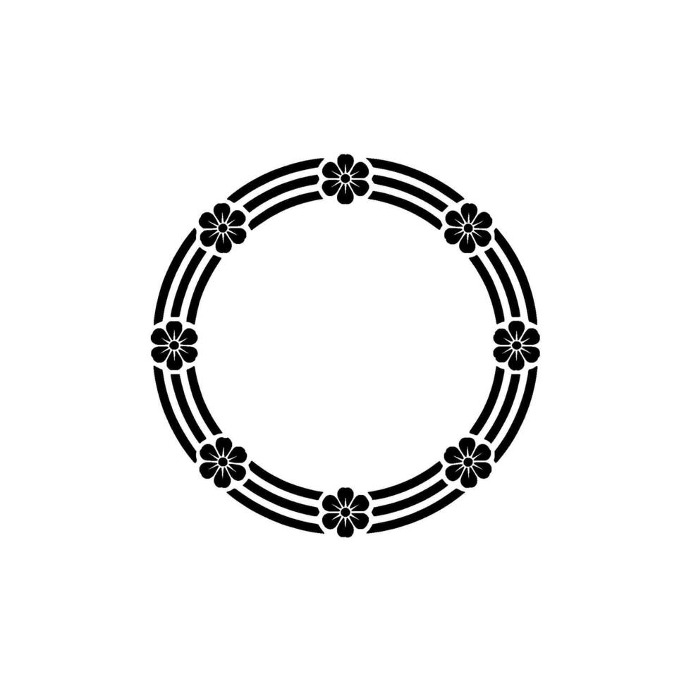 Minimalist Floral, Circle Frame, Black and White vector
