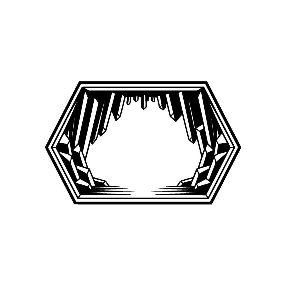 Geometric Hexagon Frame Black White Crystal Cave Illustration vector
