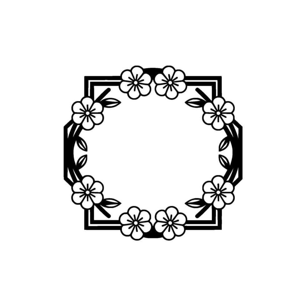 Floral Frame Silhouette Minimalist Black White Element vector