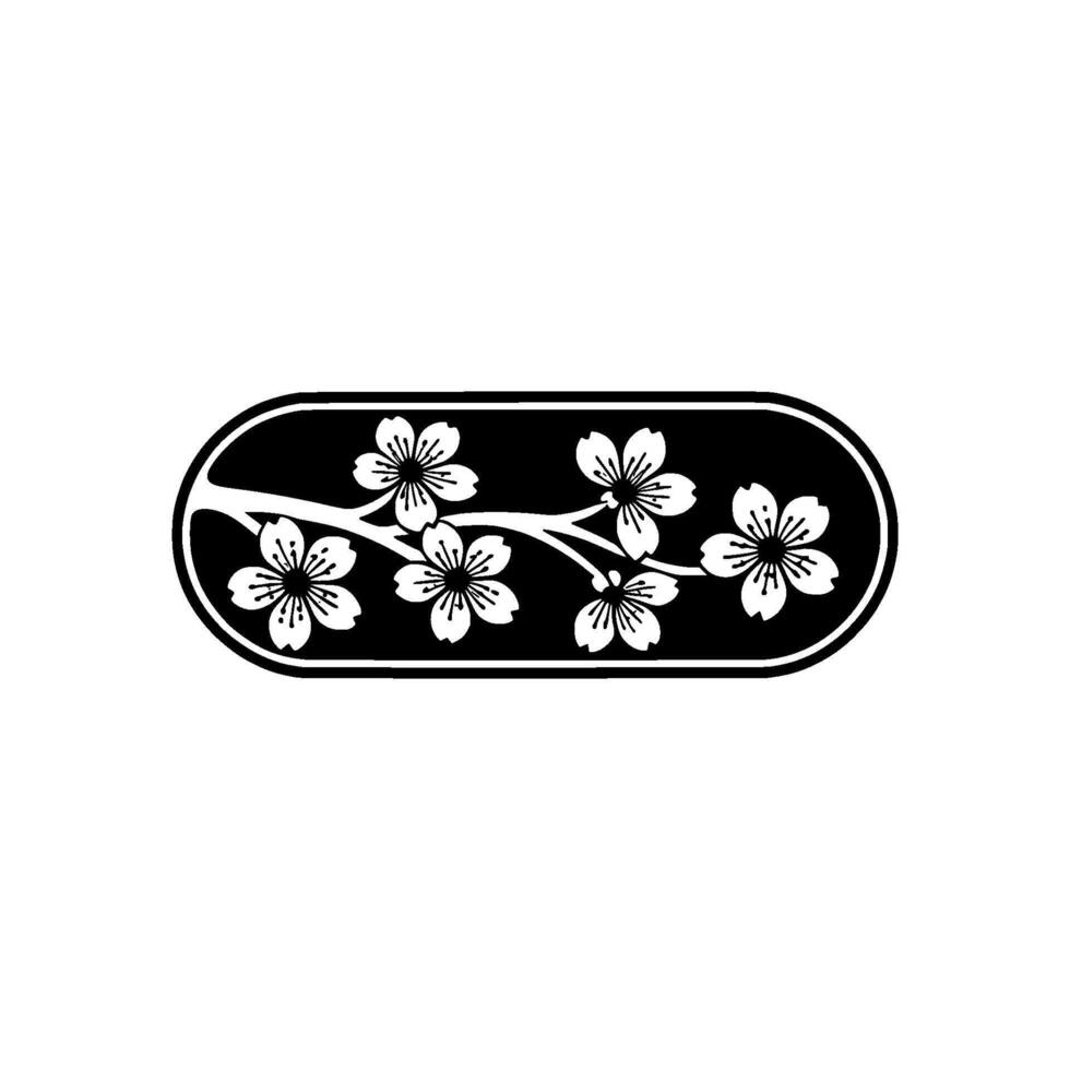 Elegant Cherry Blossom Branch in Oval Frame - Minimalist vector