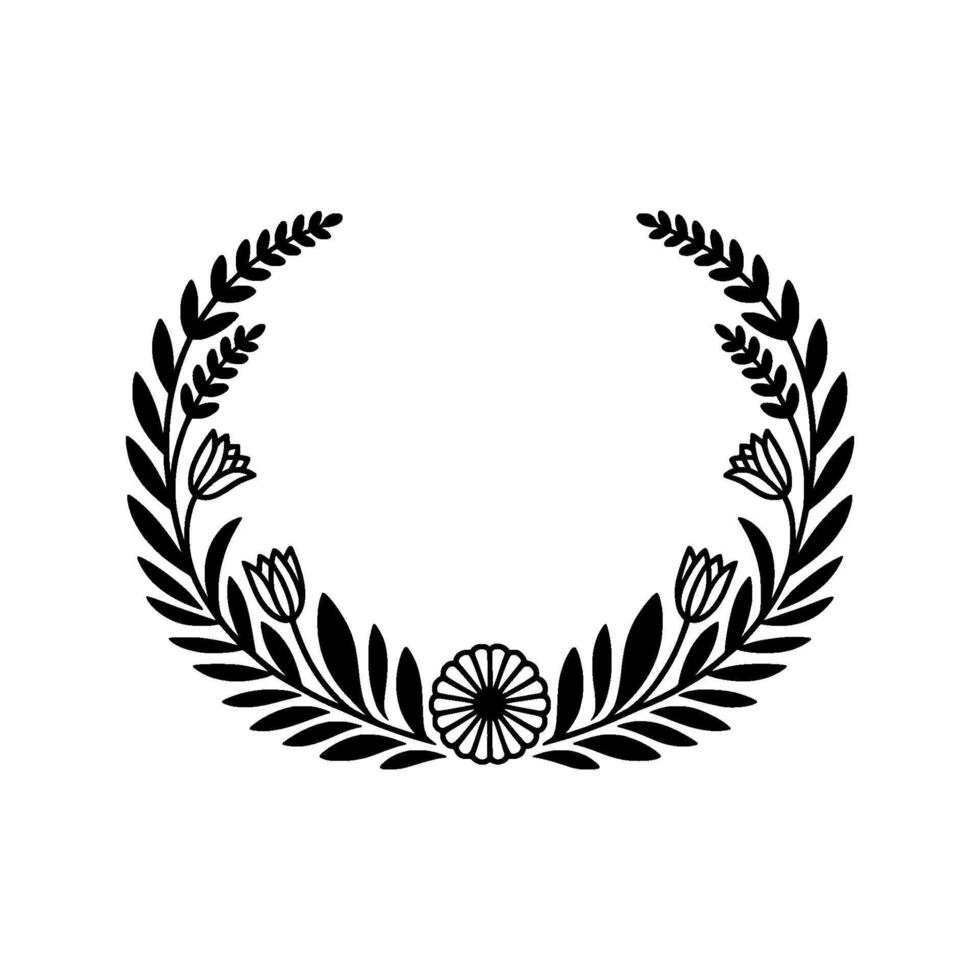 Black Floral Wreath on Cream Background Elegant Illustration vector