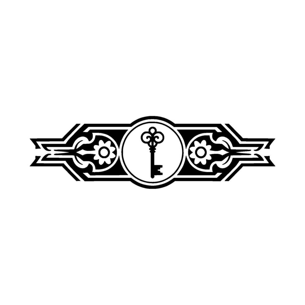 Decorative Key Emblem Elegant Vintage in Black White vector