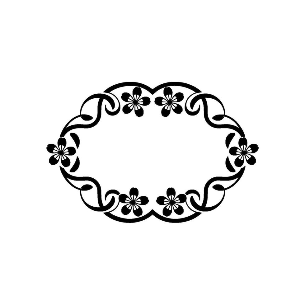 Floral Oval Frame, Black White Ornament on White Background vector