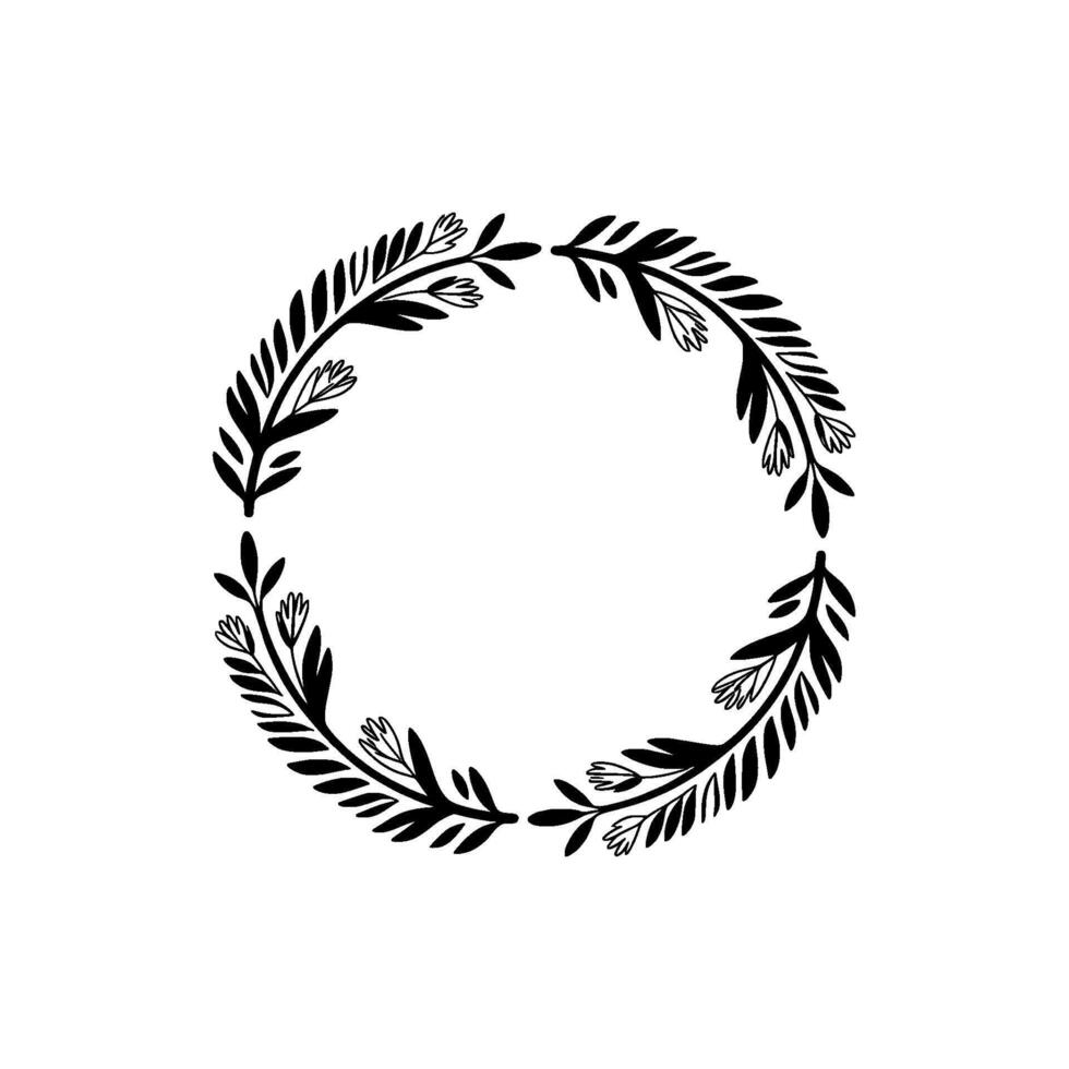 Minimalist Black Floral- Wreath on White Background vector