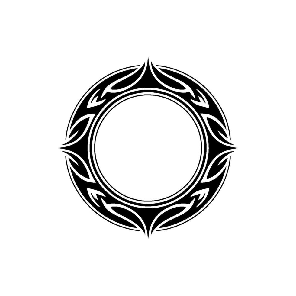 Elegant Black Circle Frame with Tribal Motif on White vector