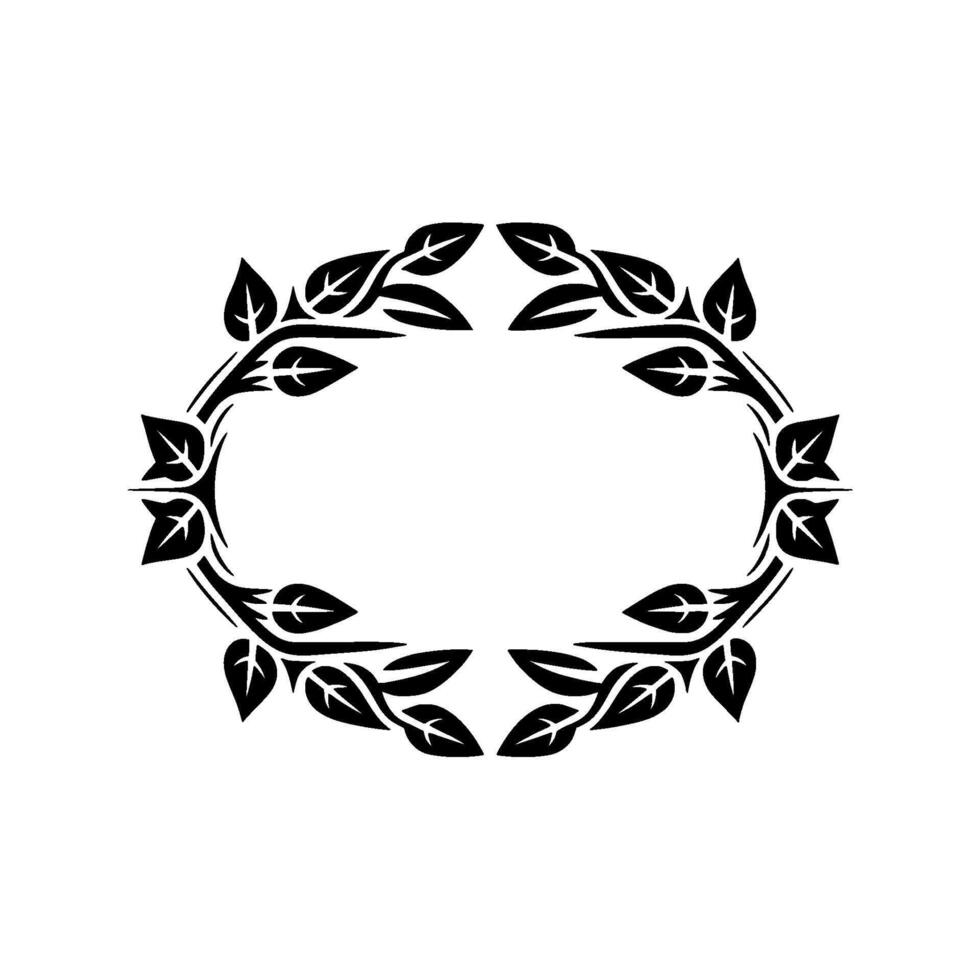 Elegant Black Leaf Frame Decorative Botanical on White Background vector