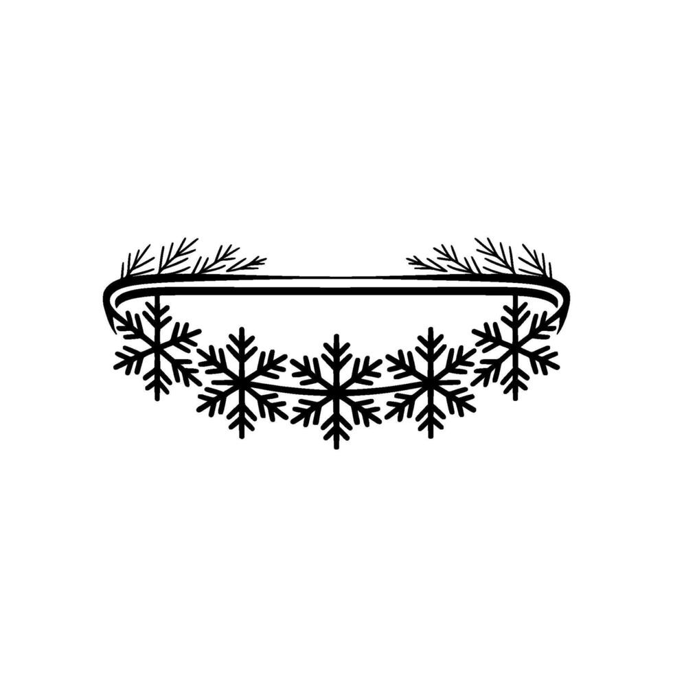 Minimalist Snowflake Wreath - Black White Christmas vector