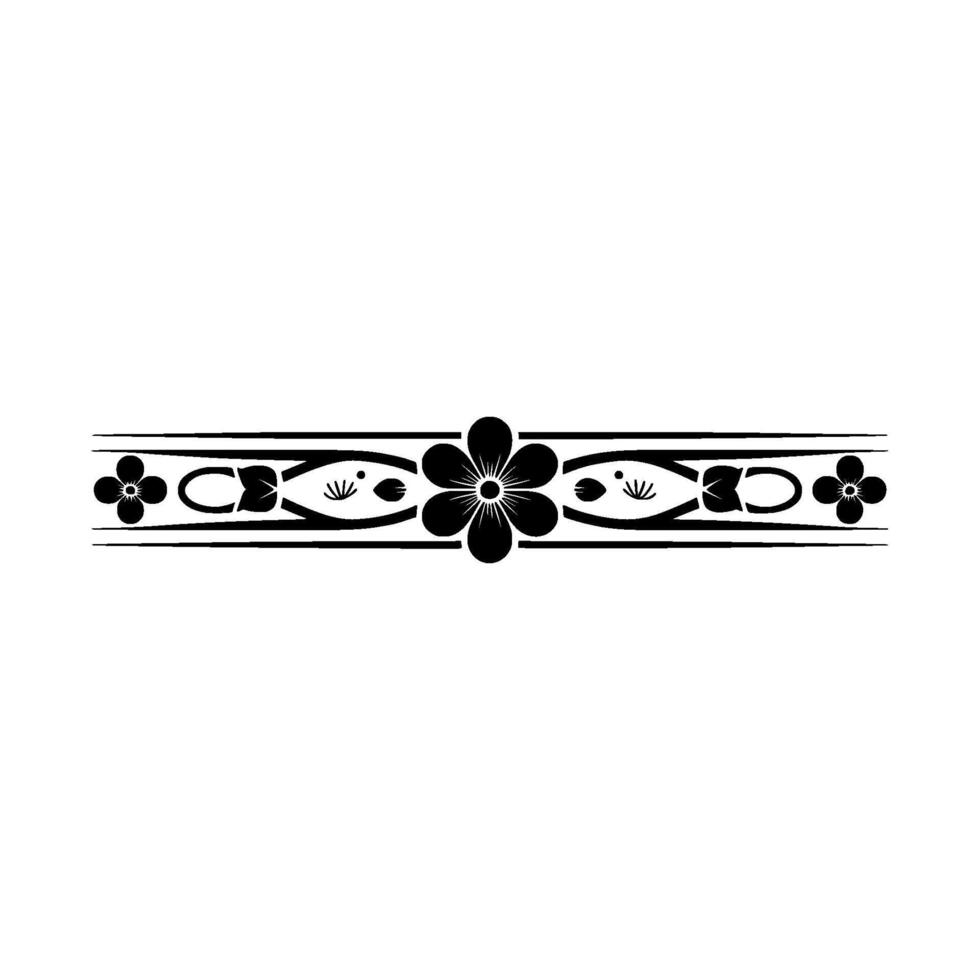 Floral Border Ornament, Black and White , Minimalist vector