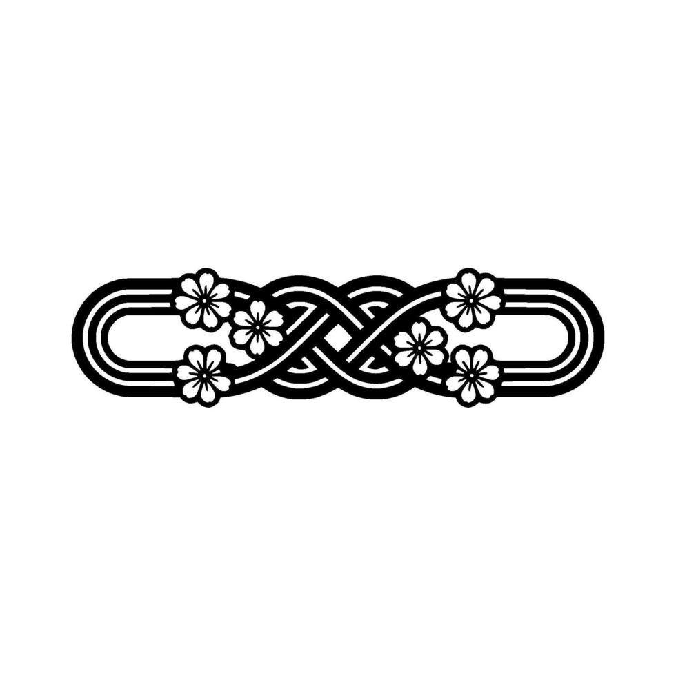 Minimalist Japanese Knot and Sakura Floral , Elegant Black and White vector