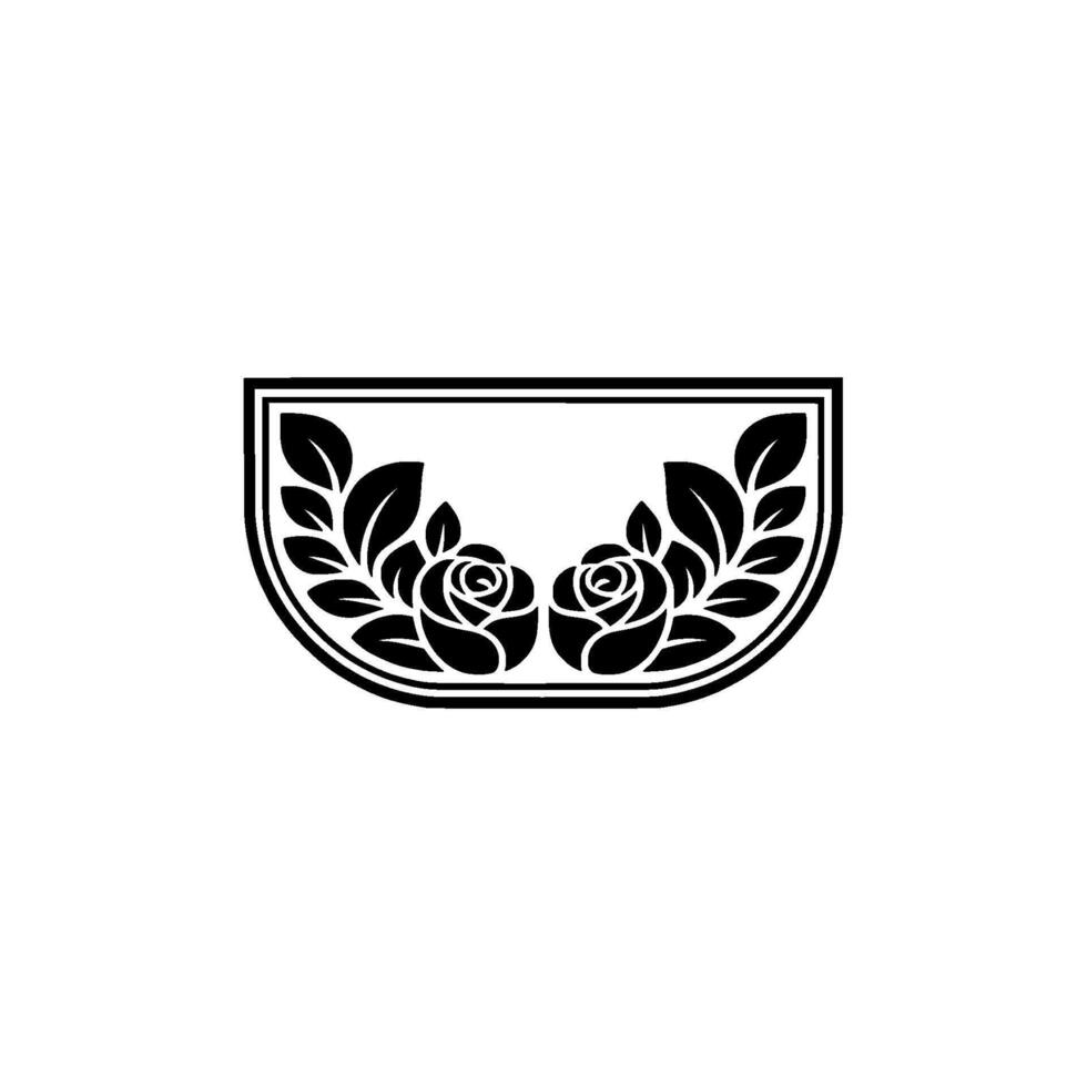 Elegant Floral Crest Black Rose and Leaf on White Background vector