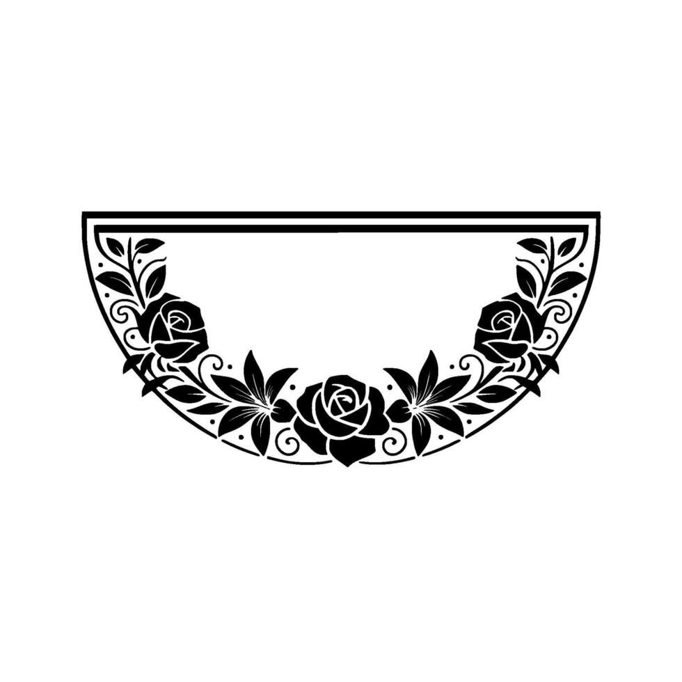 Elegant Rose Floral Semicircle Frame, Black and White vector