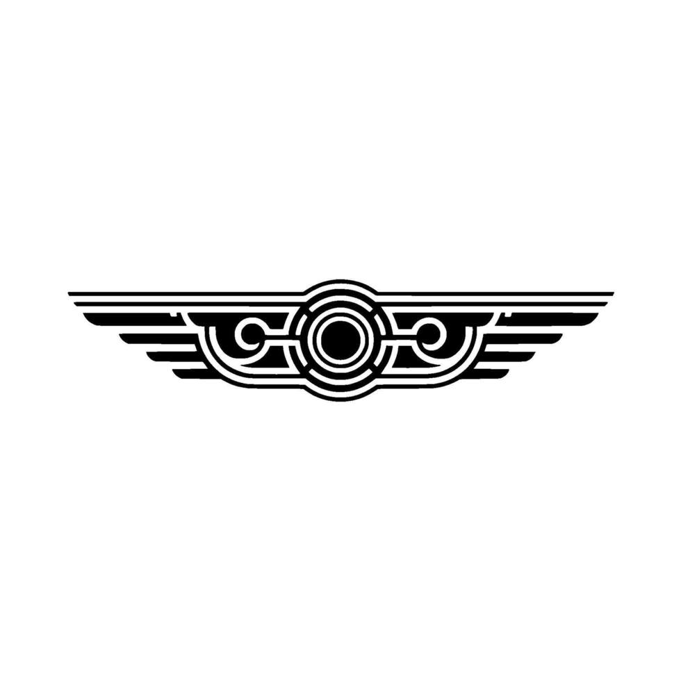Art Deco Winged Emblem, Black White , Geometric vector