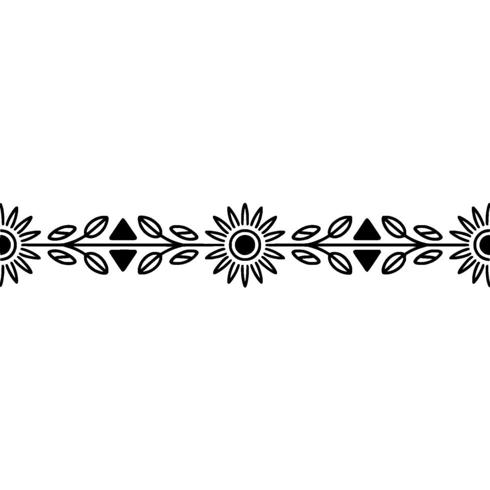 Black Floral Border Element, Minimalist Line Art, Repeating Pattern vector
