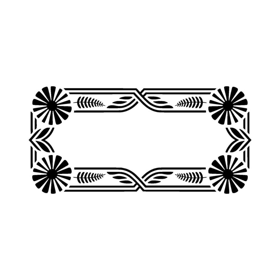 Elegant Black Floral Frame on White Background, Border vector