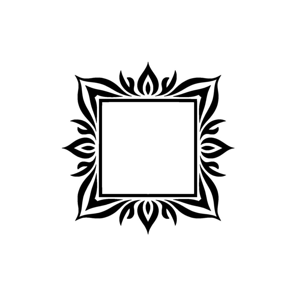 Intricate Black Frame, Floral Ornamentation, Minimalist vector