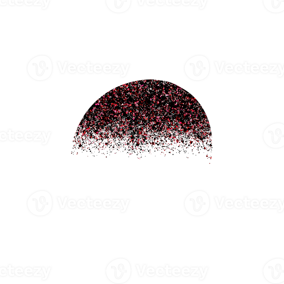 Abstract half circle shape with red and black particle texture png
